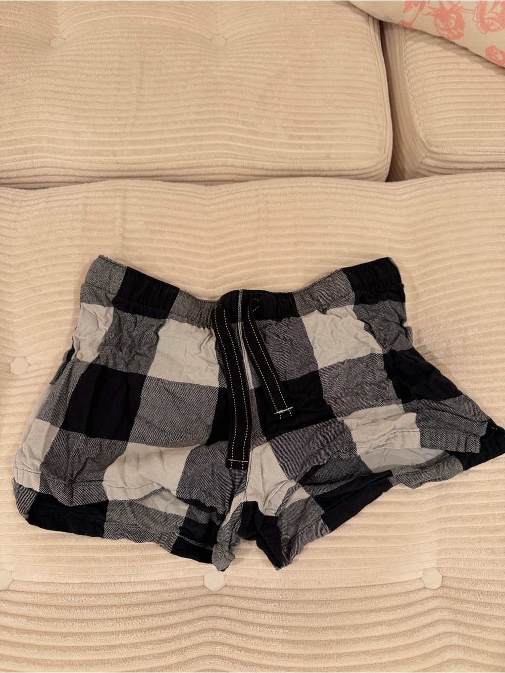 Old Navy Black & Gray Plaid High-Waist Lounge Shorts